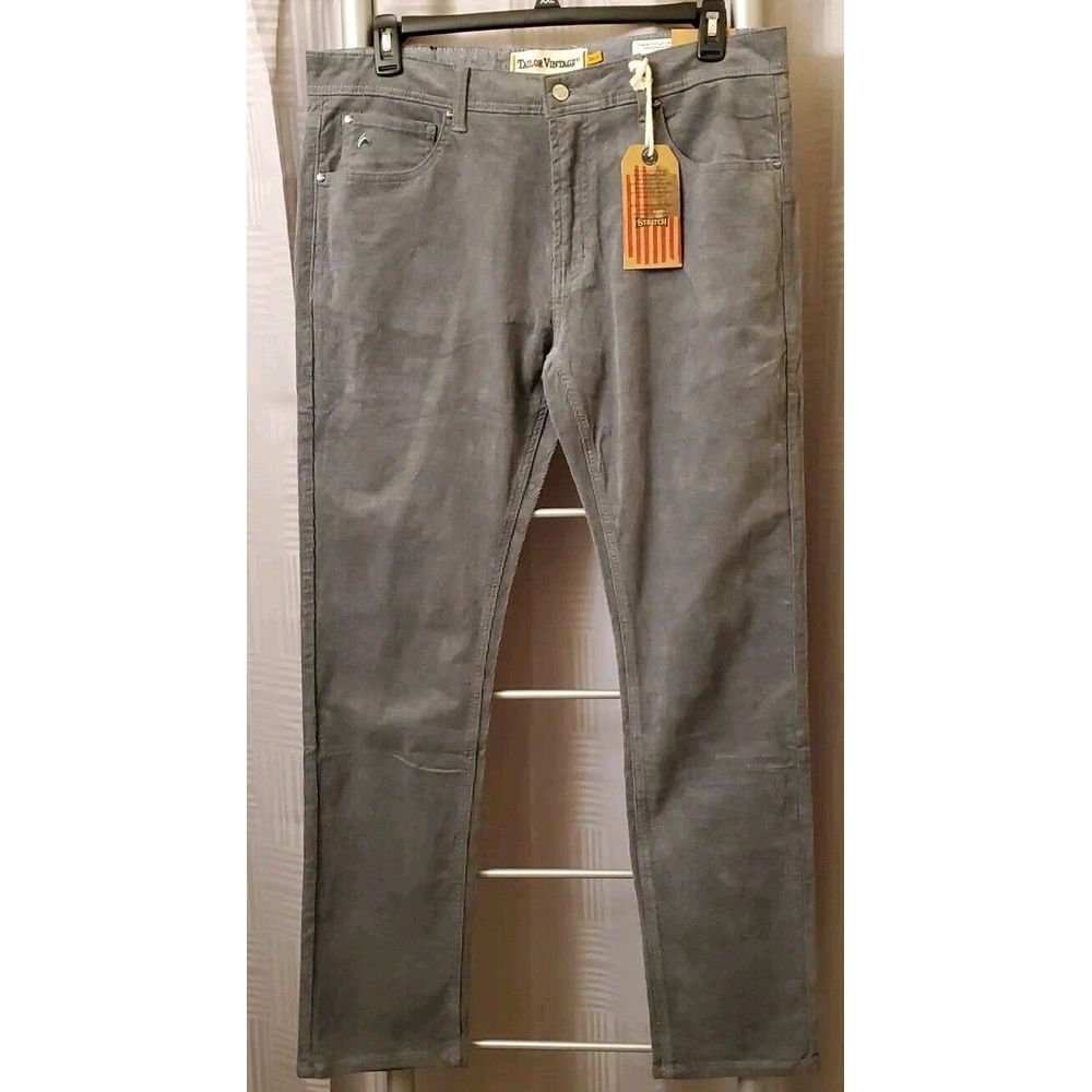 Tailor Vintage NWT Mens 36x32 Tailor Smart‎ Corduroy Grey Pants Canaan Slim Fit